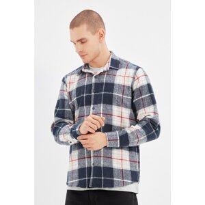 Trendyol Navy Blue Men Regular Fit Shirt Collar Long Sleeve Lumberjack Plaid Shirt