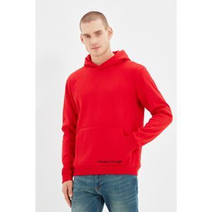 Trendyol Men's Red Regular Fit Long Sleeve Hooded Soft Fluffy Sweatshirt