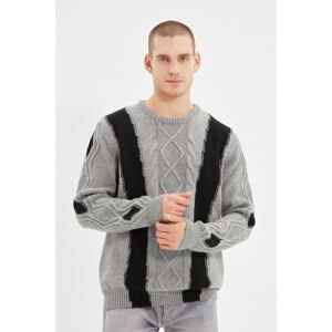 Trendyol Gray Men's Crew Collar Regular Fit Paneled Knitwear Sweater