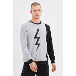 Trendyol Men's Gray Men's Regular/ Regular fit Long Sleeved Crewneck Paneled Cotton Sweatshirt