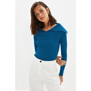 Trendyol indigový golier detailný pletený sveter
