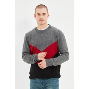 Trendyol Anthracite Men Regular Fit Crew Neck Color Detailed Sweater