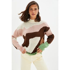 Trendyol Mint High Collar Jacquard Knitwear Sweater