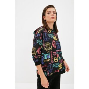 Trendyol Multi Color Printed Oversize Hooded Slim Knitted Sweatshirt