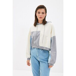 Trendyol Gray Crop Color Block Crop Knitted Sweatshirt