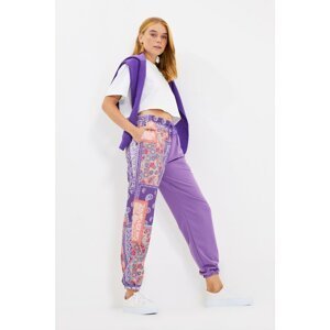 Trendyol Purple Patterned Loose Jogger Knitted Sweatpants