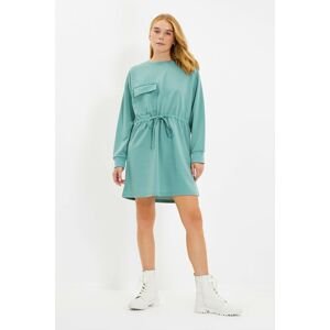 Trendyol Mint Pleated Detailed Pocket Knitted Dress