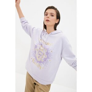 Trendyol Lilac Loose Foil Printed Knitted Sweatshirt