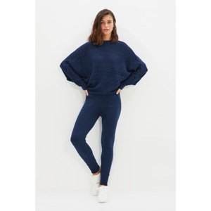 Trendyol Navy Blue Oversize Knit Detailed Knitwear Bottom-Top Set