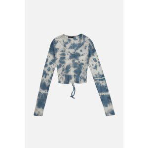 Trendyol Blue Pleated Tie Dye Pattern Knitted Blouse