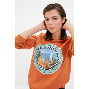 Trendyol Cinnamon Print Basic Knitted Sweatshirt