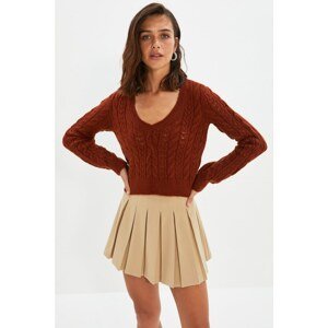 Trendyol Camel Crop Knitted Detailed Knitwear Sweater