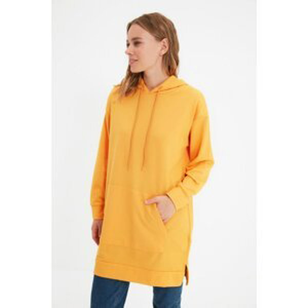 Trendyol Yellow Hooded Basic Knitted Sweatshirt