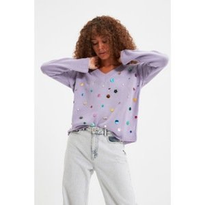 Trendyol Lilac Embroidered Detailed Knitwear Sweater
