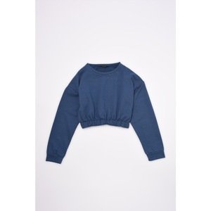 Trendyol Indigo Pleated Crop Knitted Sweatshirt