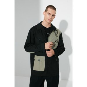 Trendyol Black Men's Regular Fit Top Collar Long Sleeve Color Block Embroidered Multi Pocket Jacket