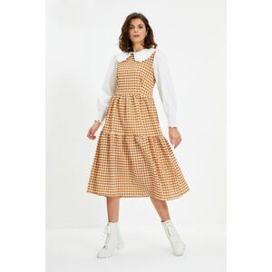 Trendyol Camel Check Collar Detailed Dress