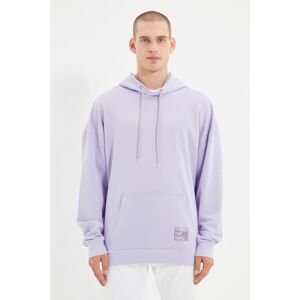 Trendyol Lilac Men's Hoodie Oversize Slogan Label Sweatshirt