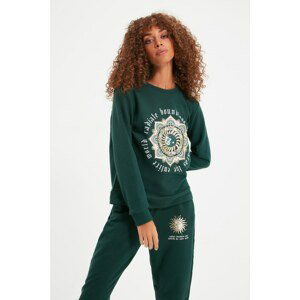 Trendyol Petrol Basic Foil Printed Knitted Sweatshirt