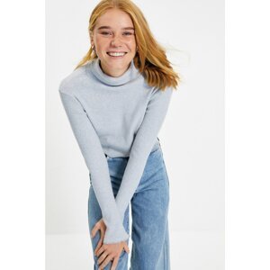 Trendyol Gray Turtleneck Crop Fake Sweater Knitted Blouse