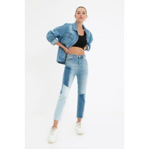 Trendyol Blue Color Block High Waist Mom Jeans