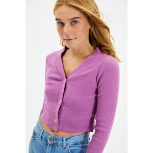 Trendyol Lilac Buttoned V Neck Fake Knitwear Knitted Blouse