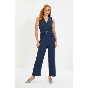 Trendyol Navy Blue Belted V Neck Jumpsuit