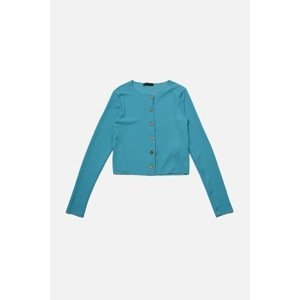 Trendyol Blue Buttoned Crop Knitted Blouse