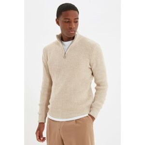 Trendyol Beige Men Regular Fit Half Turtleneck Zipper Collar Sweater