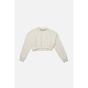 Trendyol Ecru Stand Up Collar Embroidered Crop Slim Knitted Sweatshirt