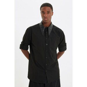 Trendyol Black Men's Relax Fit PU Collar Long Sleeve Single Pocket Epaulette Shirt
