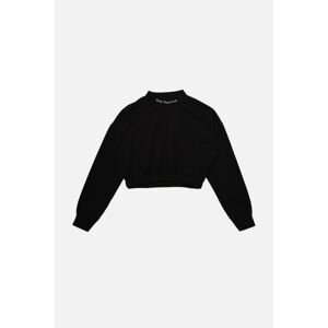 Trendyol Black Stand Up Collar Embroidered Crop Slim Knitted Sweatshirt