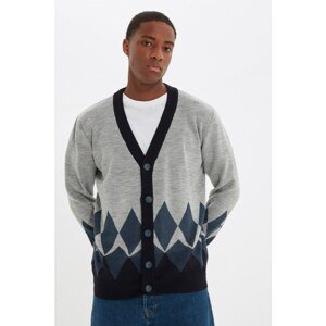 Trendyol Gray Men Regular Fit Both Loose Pattern Detailed Cardigan