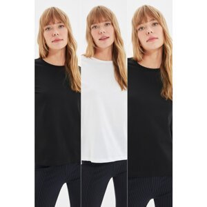 Trendyol Black and White 100% Cotton 3-Pack Basic Crew Neck Knitted T-Shirt