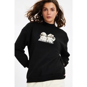 Trendyol Black Printed Loose Knitted Sweatshirt