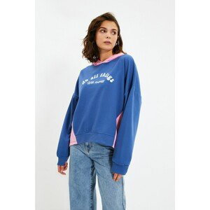 Trendyol Navy Blue Hooded Printed Basic Knitted Sweatshirt