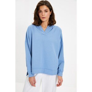 Trendyol Light Blue Hooded Basic Knitted Sweatshirt