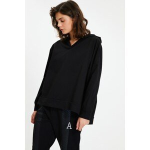 Trendyol Black Hooded Basic Knitted Sweatshirt