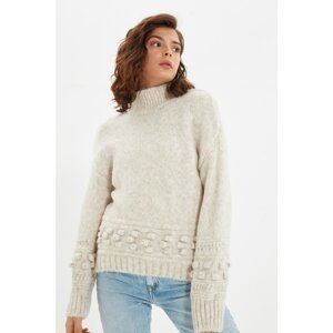Trendyol Beige Pompom Detailed Half Turtleneck Knitwear Sweater