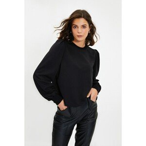 Trendyol Black Balloon Sleeve Basic Knitted Sweatshirt