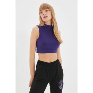 Trendyol Plum Stand Collar Crop Knitted Blouse