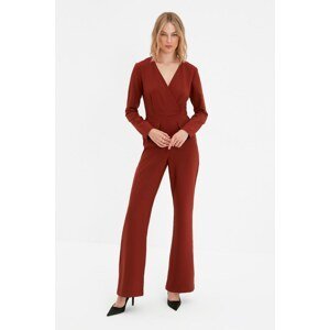 Trendyol Brown Tall Double Breasted Collar Jumpsuit