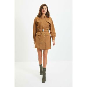 Trendyol Camel Belted Buttoned Dress