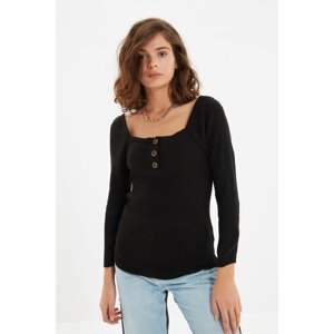 Trendyol Black Button Detailed Knitwear Sweater