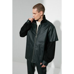 Trendyol Limited Edition Men's Black Oversize High Neck Knitted Garnish PU Seasonal Jacket Coat