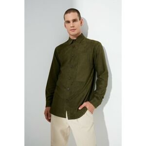 Trendyol Khaki Men Regular Fit Shirt Collar Long Sleeve Buttoned Pocket Suede Overshirt Shirt