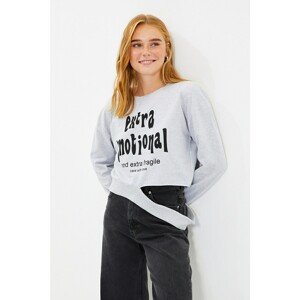 Trendyol Gray Printed Basic Knitted Slim Sweatshirt