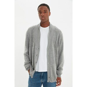 Trendyol Gray Men's Slim Fit Shawl Collar Knitted Detailed Cardigan