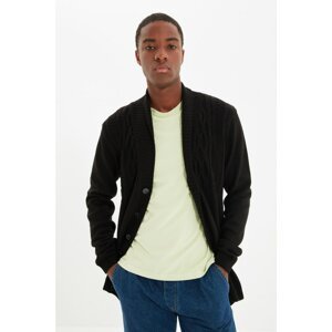Trendyol Black Men's Slim Fit Shawl Collar Knitted Detailed Cardigan