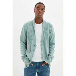 Trendyol Mint Men's Slim Fit Shawl Collar Knitted Detailed Cardigan